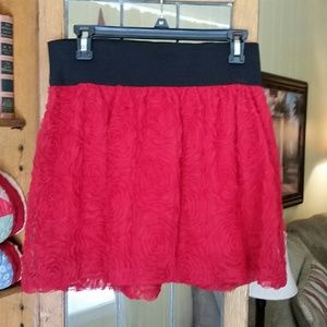 Lacy Rosette Mini Skirt with Black Waistband